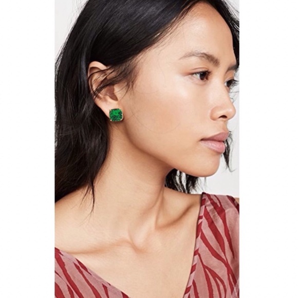 KATE SPADE • Green Glitter Squared Away Earrings - Picture 2 of 3